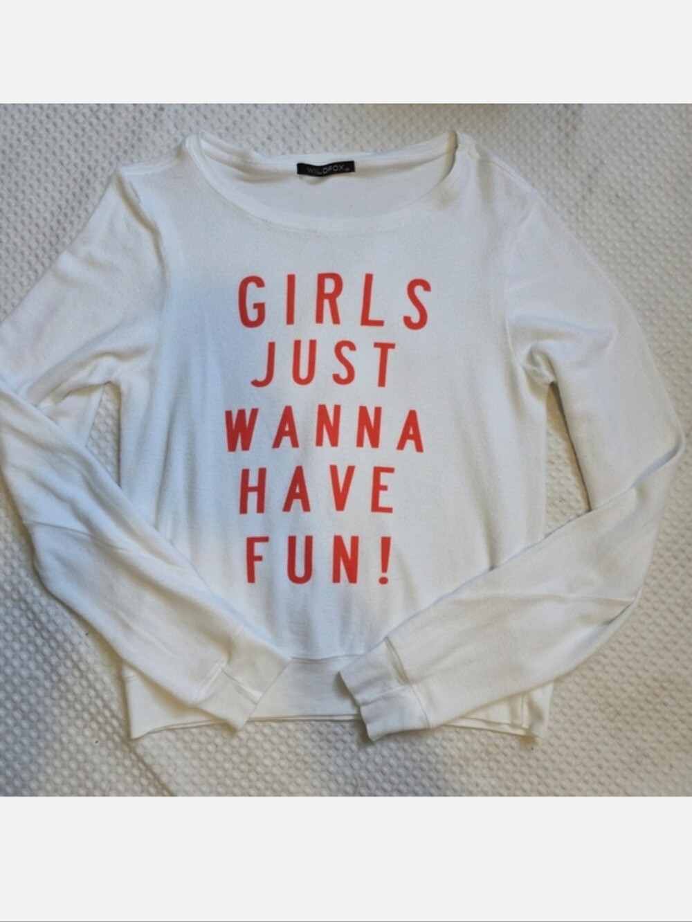 Wildfox White Long Sleeve Tee with Red Graphic Text - Picture 2 of 11